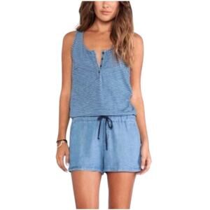Splendid Womens Size S Small Romper Blue Stripe Denim Buttons Sleeveless Cotton
